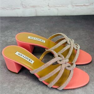 Aquazurra Moondust 50 Embellished Napa Leather Slides NIB 39
